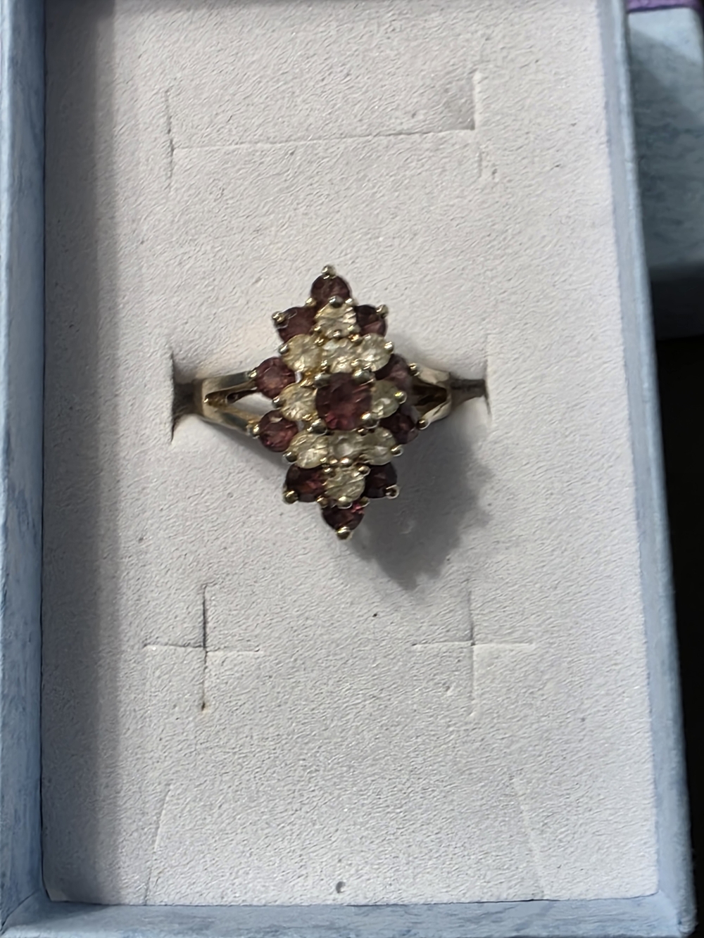 Estate Gold-Tone Vintage Signed Ring with Red/White Stones - 432